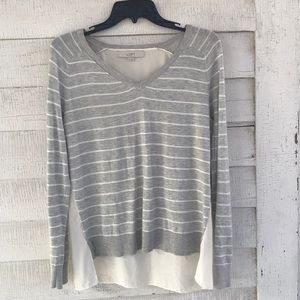 LOFT gray/white striped sweater with sheer back